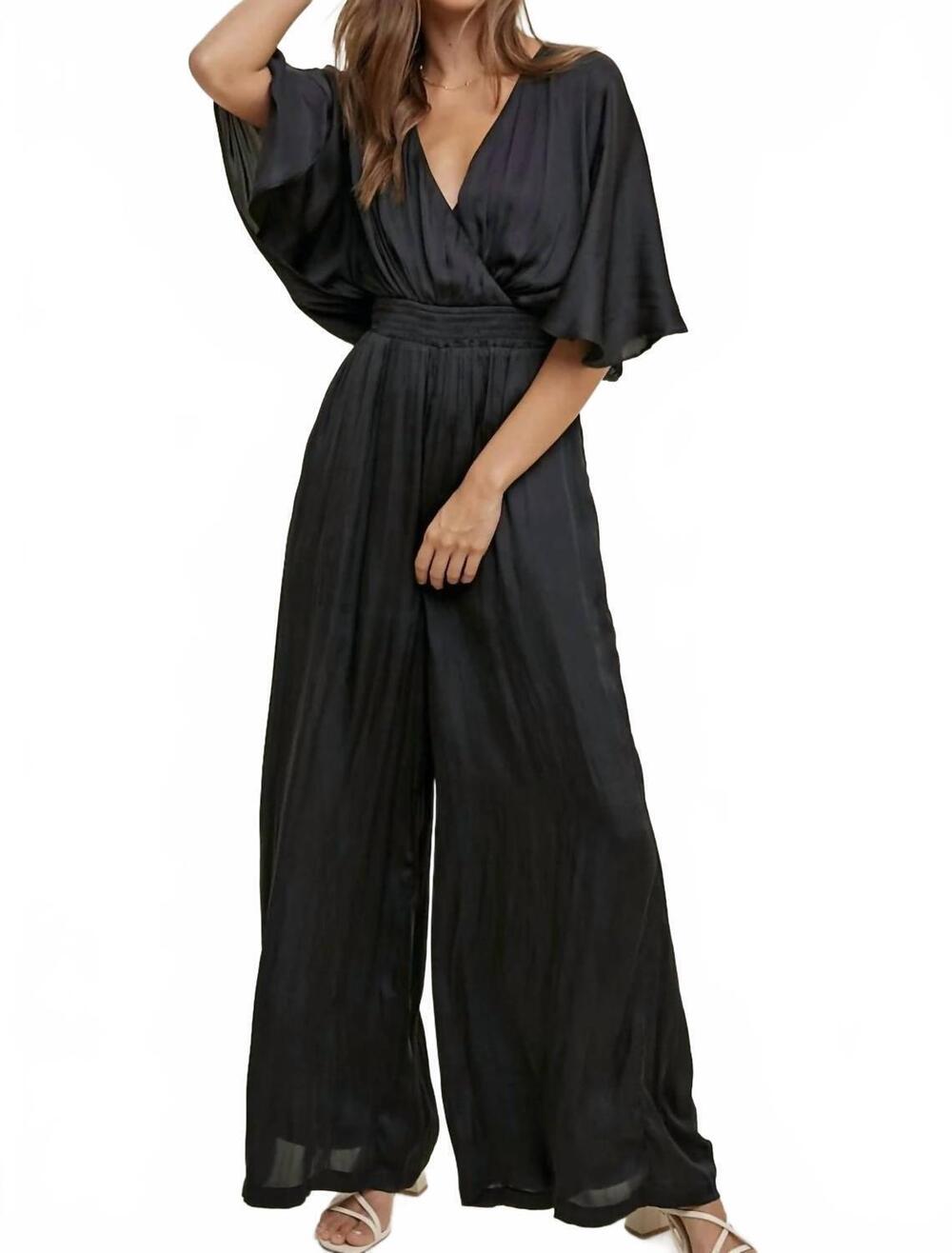 NEW WISHLIST olivia satin jumpsuit in black